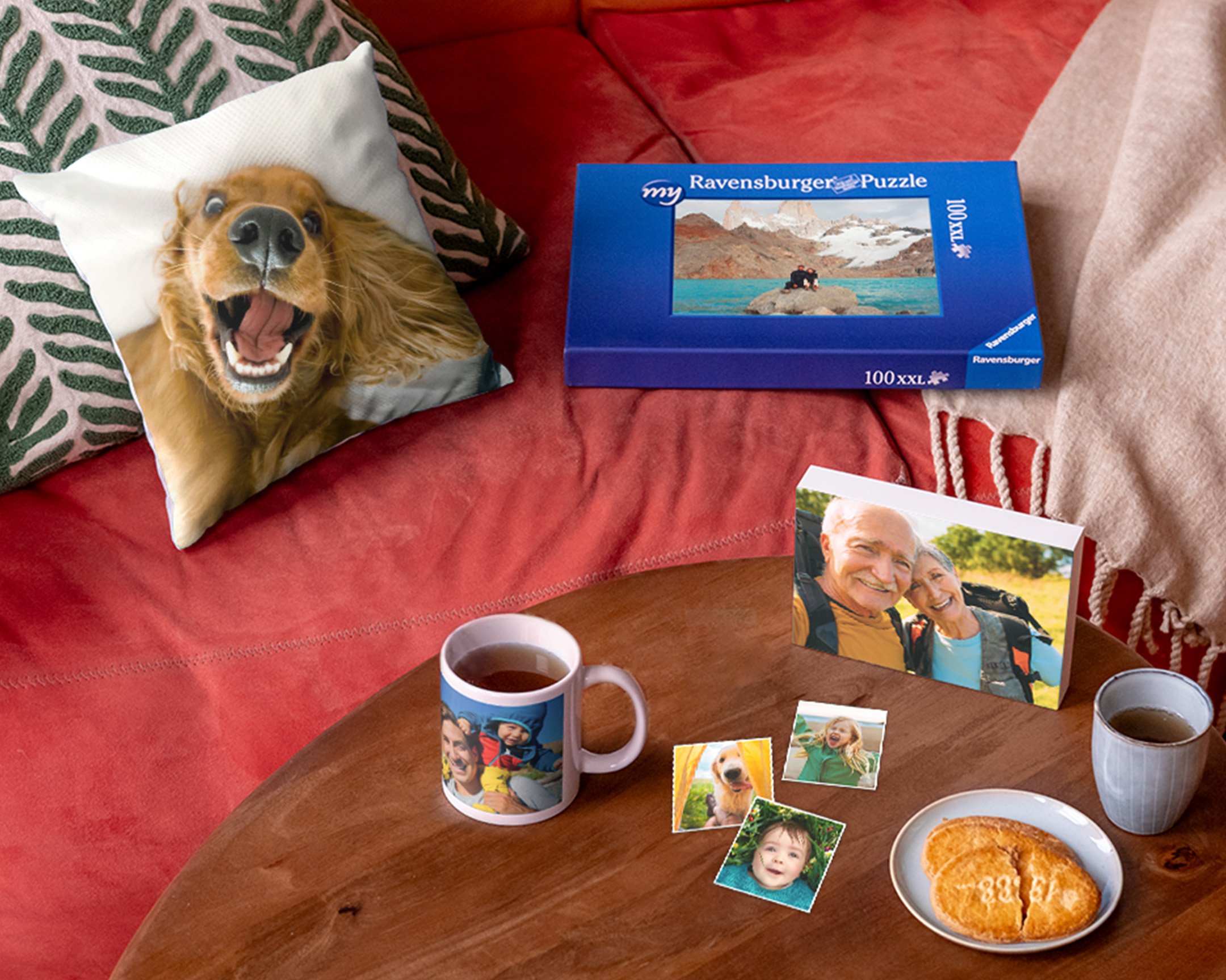 Living area with various personalised photo gifts