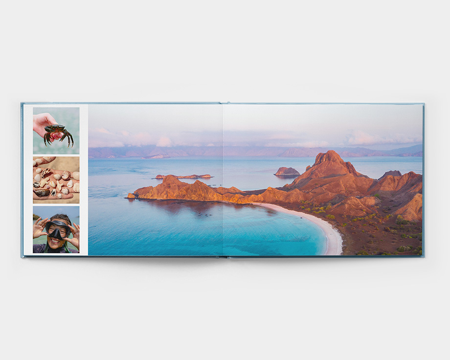 Photo spread across pages of landscape layflat book