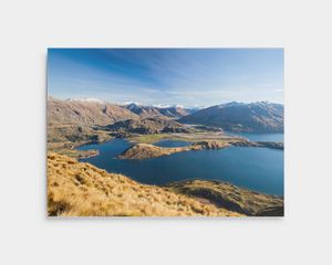 Aluminium print of a mountain and lake landscape.