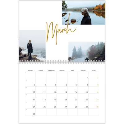 A4 Double Photo Calendar — Gold marker pen [March]
