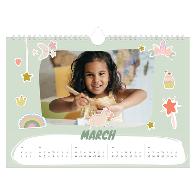 A4 Landscape Photo Calendar — Rainbow unicorn [March]
