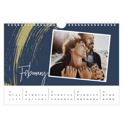 A4 Landscape Photo Calendar — Gold brush backgrounds [February]
