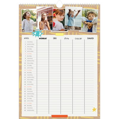 A3 Family Planner — Rustic Planner - Family of 5 [April]