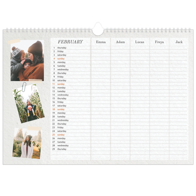 Family Planners A3 Landscape — Crafted Planner - Family of 5 [February]