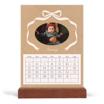 Easel Desk Calendar Portrait — Kraft and bow