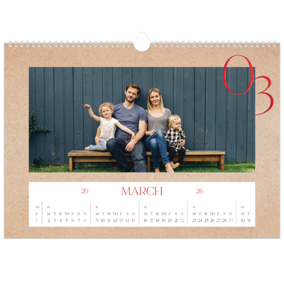 A3 Photo Calendar — Pops of red [March]