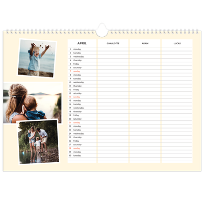 Family Planners A3 Landscape — Modern Planner - Family of 3 [April]
