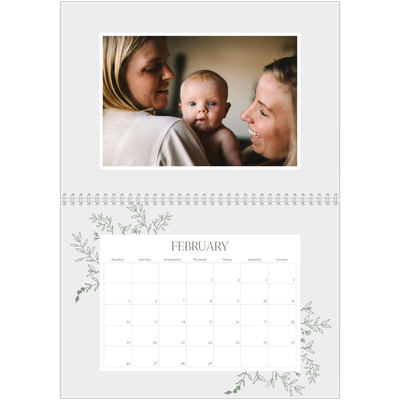 A4 Double Photo Calendar — Hand drawn flowers [February]