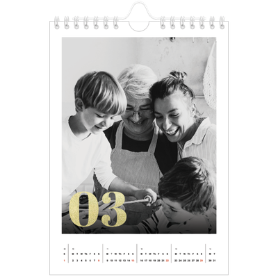 A5 Photo Calendar — Large glitter numbers [March]