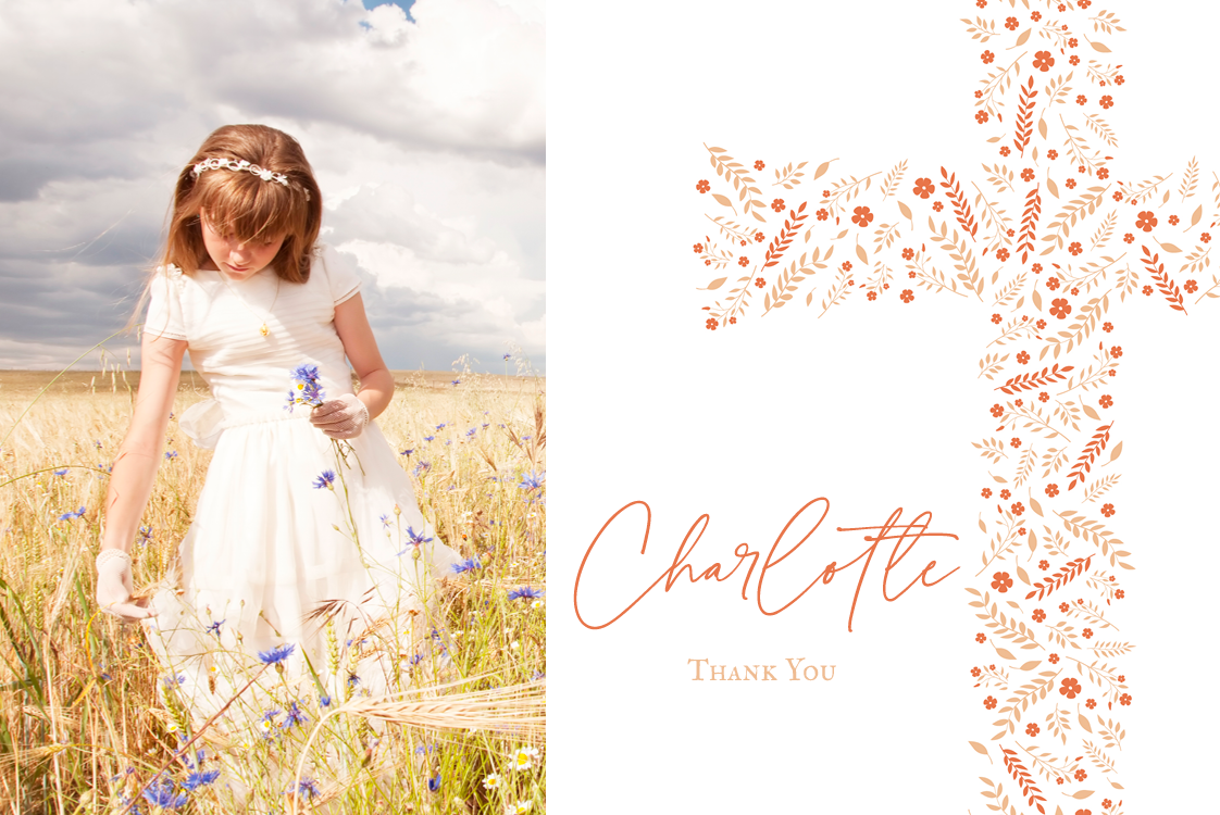 Thank you cards — Floral cross peach