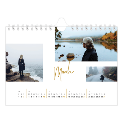 A5 Landscape Photo Calendar — Gold marker pen [March]