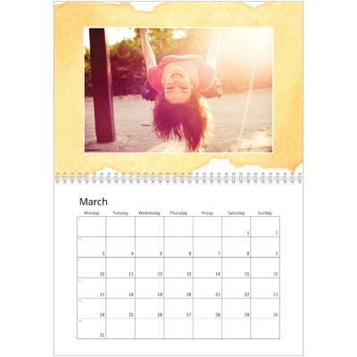 A4 Double Photo Calendar — Watercolour backgrounds [March]