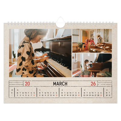 A4 Landscape Photo Calendar — Craft stamp effect [March]