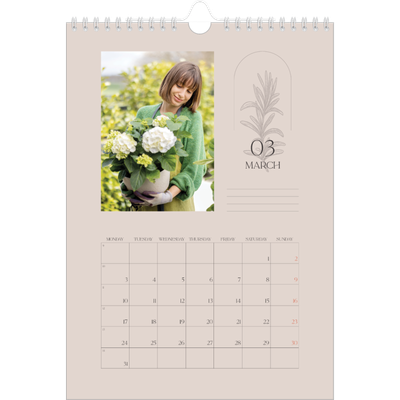 A4 Photo Calendar — Simple botanical [March]