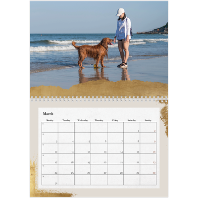 A4 Double Photo Calendar — Classic Gold [March]