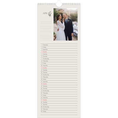 Slim Calendar  — Initials in bloom [April]