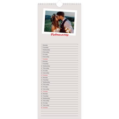 Slim Calendar  — Signed in crimson [February]