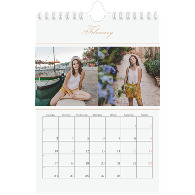 A5 Photo Calendar — Gold script banner [February]