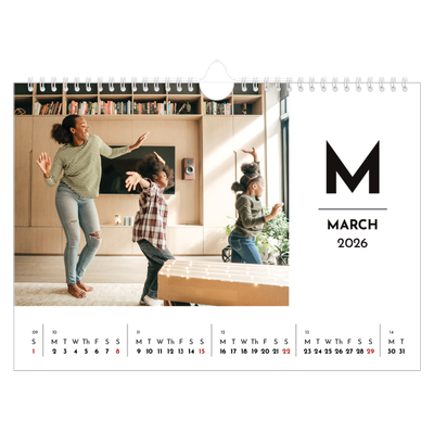 A4 Landscape Photo Calendar — Letter spotlight [March]