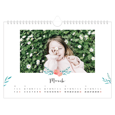 A4 Landscape Photo Calendar — Flower illustrations [March]
