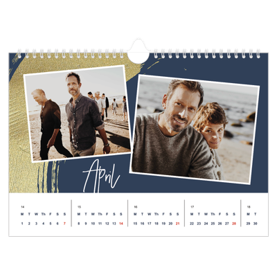 A4 Landscape Photo Calendar — Gold brush backgrounds [April]