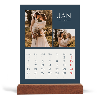 Easel Desk Calendar Portrait  — Slate and serifs [January]