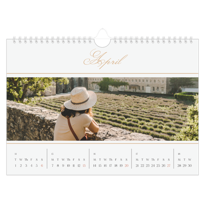 A4 Landscape Photo Calendar — Gold script banner [April]