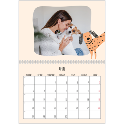 A4 Double Photo Calendar — Dog paws and doodles [April]