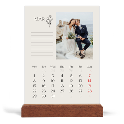 Easel Desk Calendar Portrait  — Initials in bloom [March]