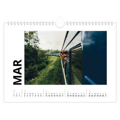 A4 Landscape Photo Calendar — Big date [March]
