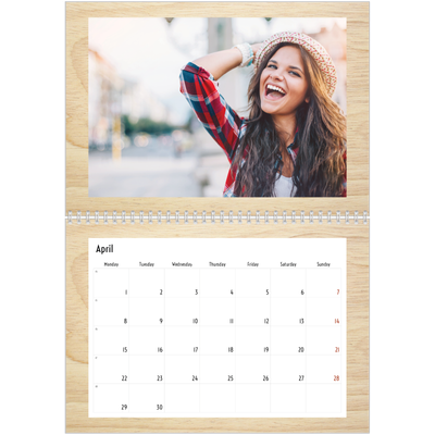 A4 Double Photo Calendar — Wood [April]