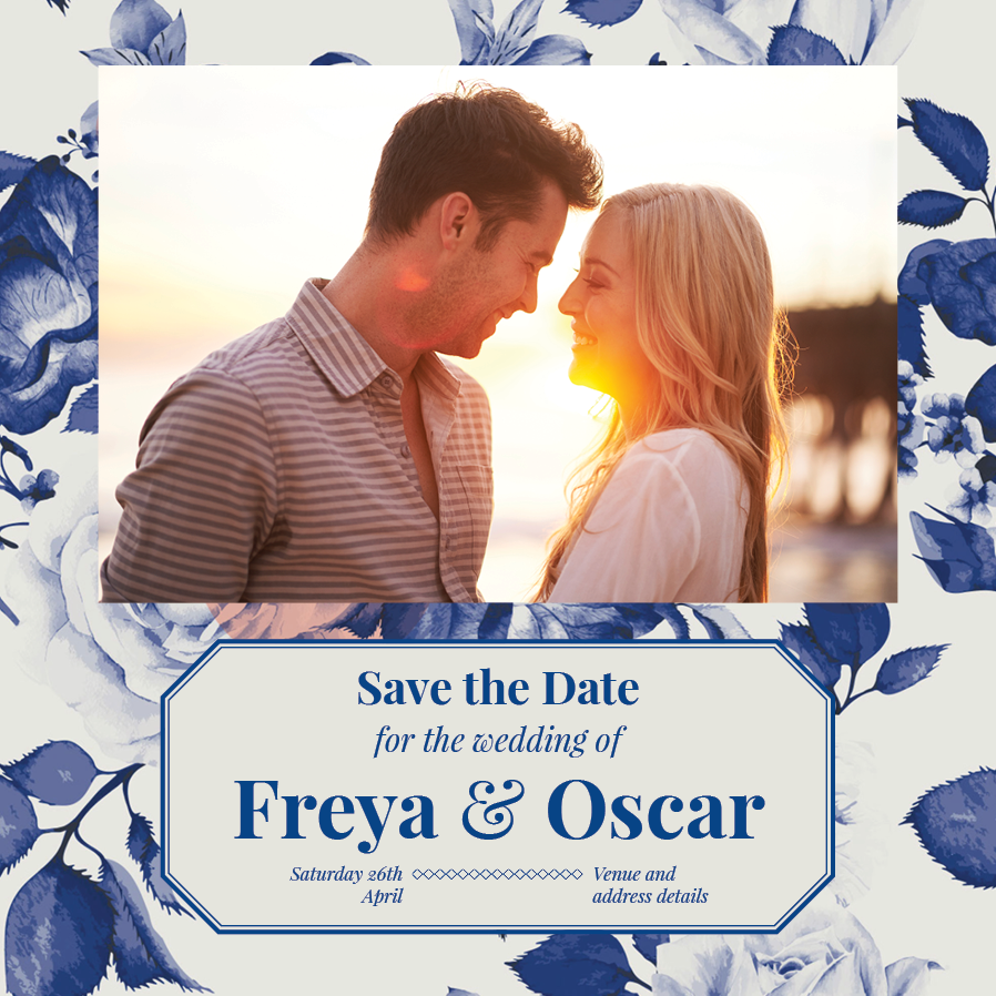 Save the date — Blue botanical