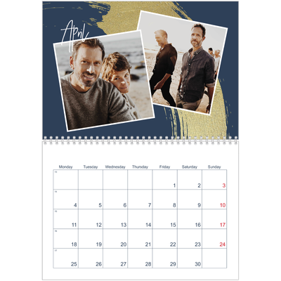A4 Double Photo Calendar — Gold brush backgrounds [April]