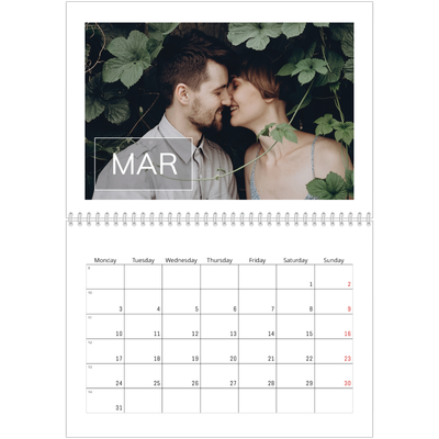 A4 Double Photo Calendar — Date box overlay [March]