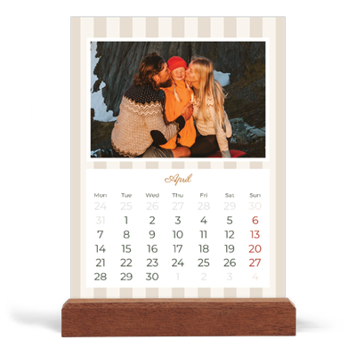 Easel Desk Calendar Portrait  — Script and stripes [April]