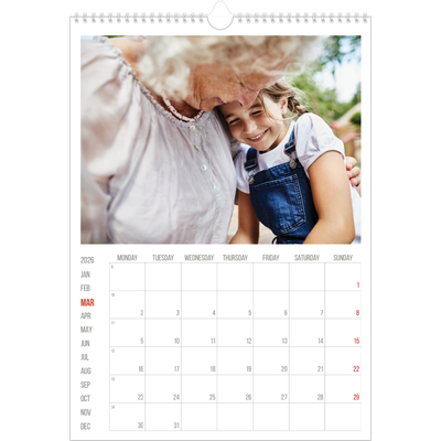 A3 photo calendars — Red highlights [March]