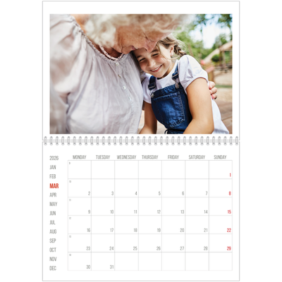A4 Double Photo Calendar — Red highlights [March]