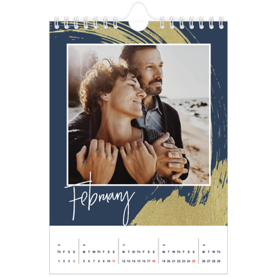 A5 Photo Calendar — Gold brush backgrounds [February]