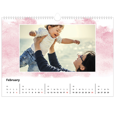 A3 Photo Calendar — Watercolour backgrounds [February]