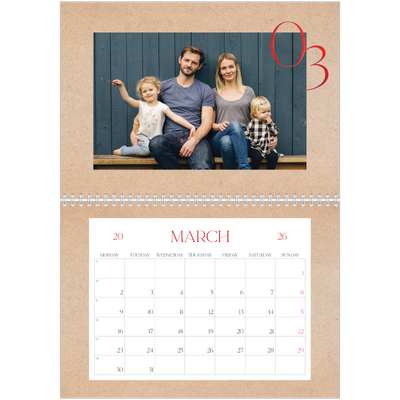 A4 Double Photo Calendar — Pops of red [March]