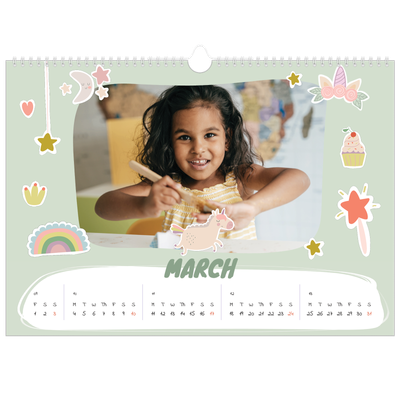 A3 Photo Calendar — Rainbow unicorn [March]