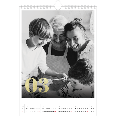 A4 Photo Calendar — Large glitter numbers [March]