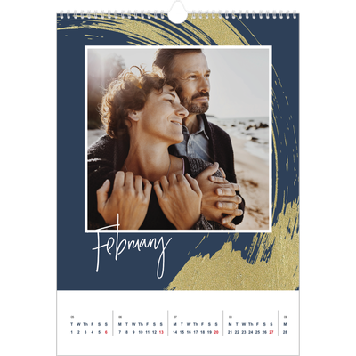 A3 photo calendars — Gold brush backgrounds [February]