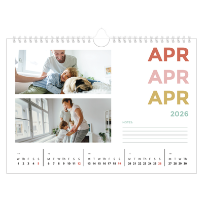 A4 Landscape Photo Calendar — Colourful type [April]