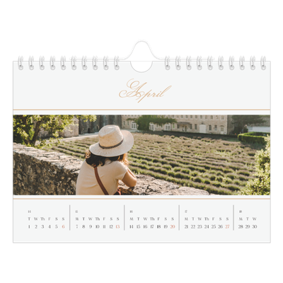 A5 Landscape Photo Calendar — Gold script banner [April]
