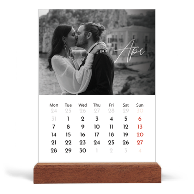 Easel Desk Calendar Portrait  — Elegant script [April]