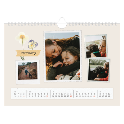 A4 Landscape Photo Calendar — Vintage scrapbooking [February]