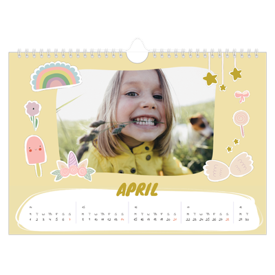 A4 Landscape Photo Calendar — Rainbow unicorn [April]