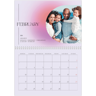 A4 Double Photo Calendar — Astrology gradients [February]
