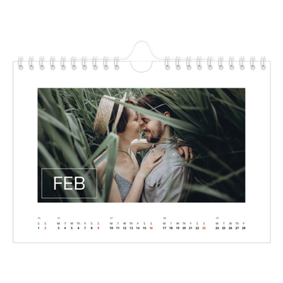 A5 Landscape Photo Calendar — Date box overlay [February]
